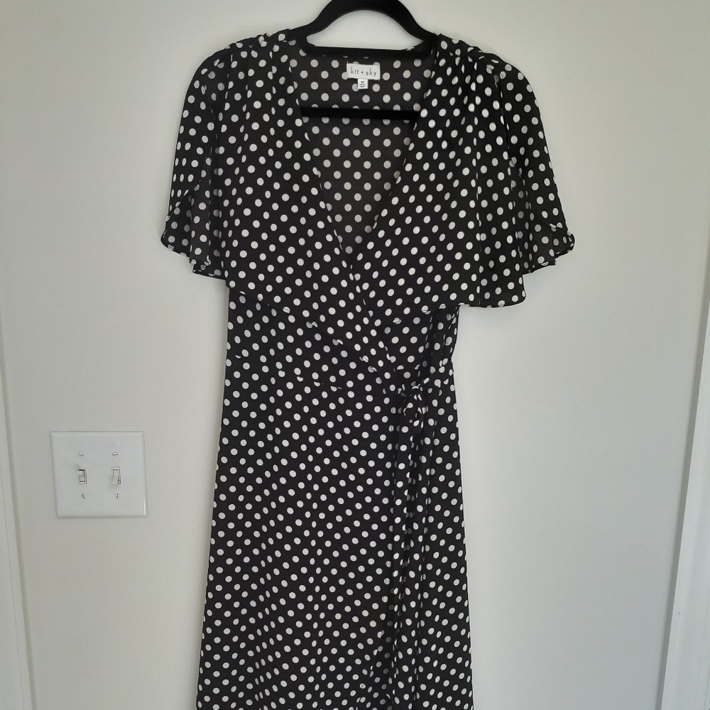 Polka Dot Flutter Sleeve Wrap Dress